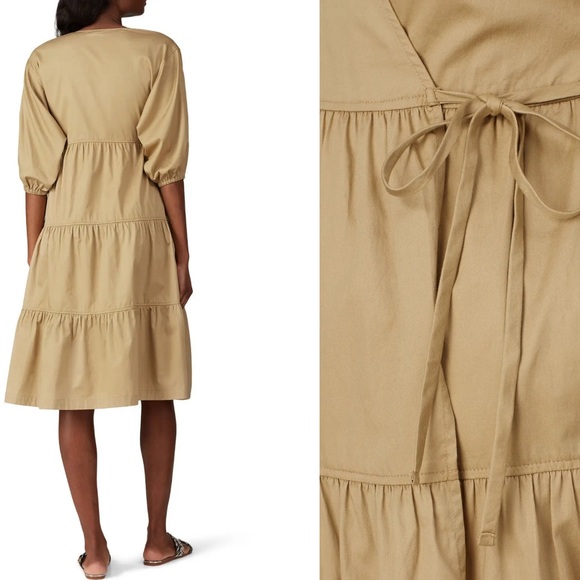 RARE DESIGNER 💎 Sweet Baby Jamie Taupe Wrap Midi Dress - Picture 1 of 3